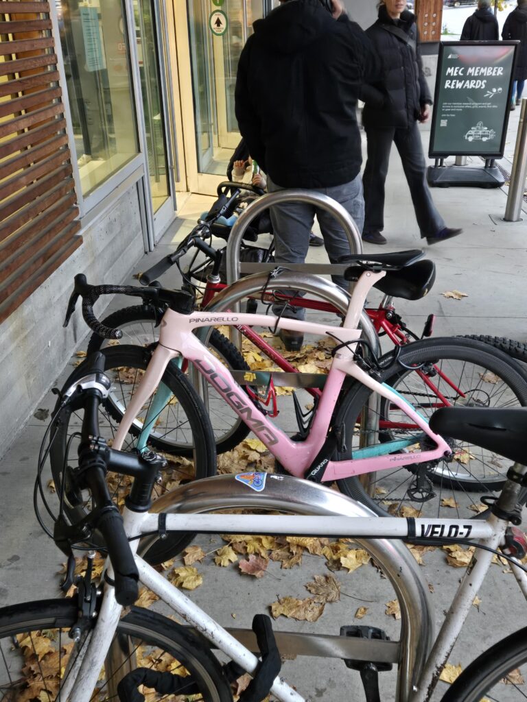 Spotted a Pinarello Dogma on a flimsy cable lock at a public bike rack ...